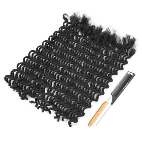 DAIXI Curly Wave Loc Extensions Human Hair, 100% Real Human Hair Dreadlock Extensions for Man/Women Handmade Permanent Dread Extensions Can Be Dyed Bleached Twisted (0.4cm, 1B, 12 Inch 20 Strands)