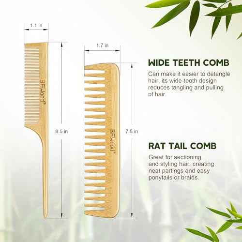 BFWood Bamboo Hair Brush Set, 4 PCS Natural Wooden Combs Paddle Detangling Hairbrush, Wide-tooth and Tail Comb and Mini Paddle Brush for Traveling, Suit for Women & Men