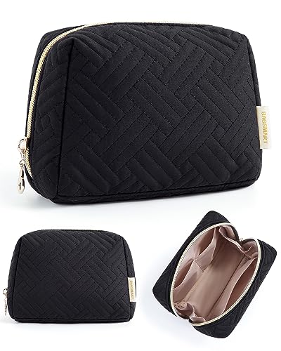 BAGSMART Large Black Travel Makeup Bag with Wide-Open Zipper & Quilted Water-Resistant Exterior