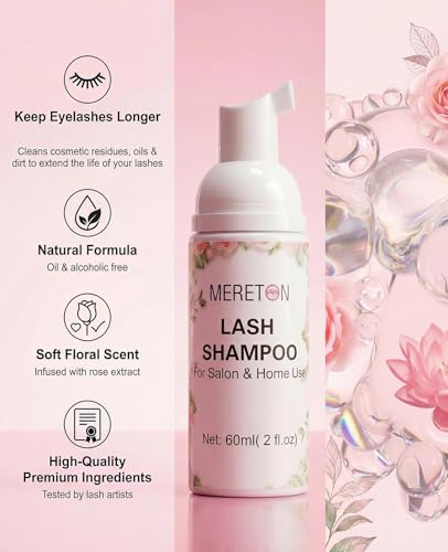 MERETON 5-in-1 Lash Shampoo Kit for Extensions with Brush & Rinse Bottle