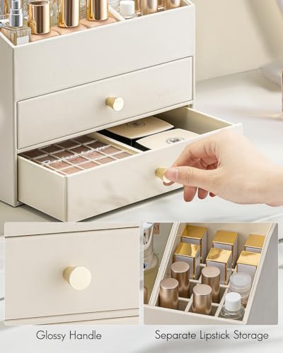 VLANDO 3-Layer Makeup Organizer with Drawers & Lipstick Holder