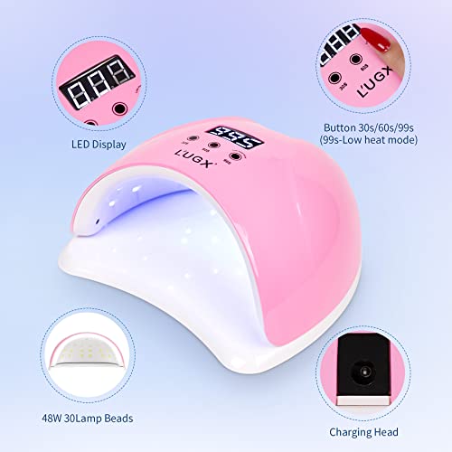 L'UGX 48W UV LED Nail Lamp Nail Dryer for Gel Polish with 3 Timer, Gel Nail Polish Curing UV Light, Perfect for Home Salon Use (Pink)