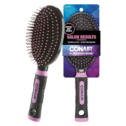 Conair Salon Results Hairbrush - Men and Women - Detangling Hair brush - ideal for curly or straight styles - features wire bristles and cushion Base - Pink/Black
