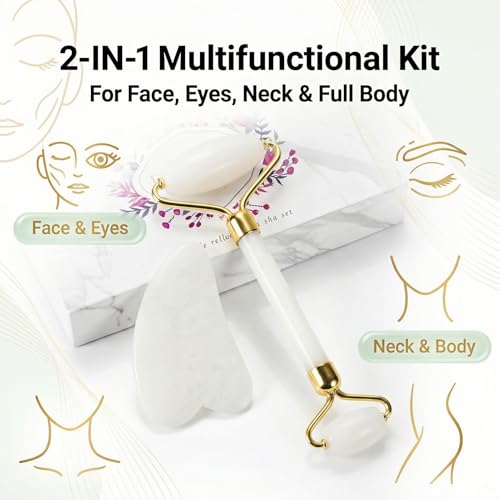 Natural Jade Gua Sha & Roller Set for Face & Body