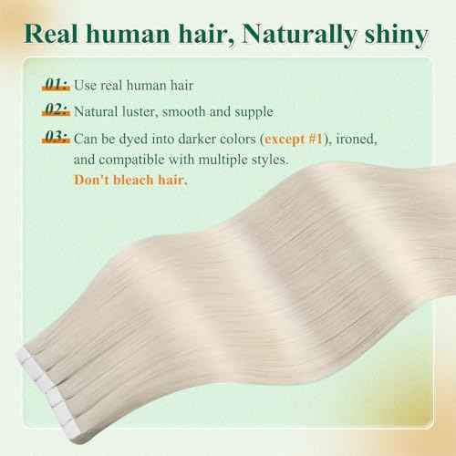Easyouth Tape in Hair Extensions Human Hair Blonde Tape in Human Hair Extensions White Blonde Invisible Tapes in Real Human Hair Extension 20 Inch 50G 20Pcs