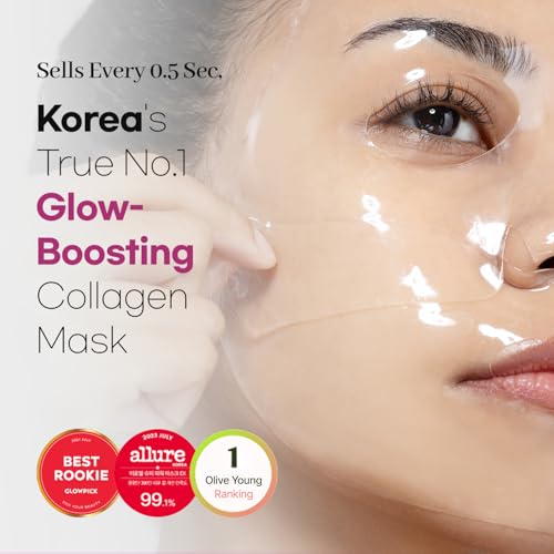 AROCELL Super Collagen Mask 4 Facial Sheet 5,000,000ppb Overnight Dual Matrix Hydrogel Masks with Low Molecular Weight Collagen for Elasticity Hydrating Anti-Aging Cooling Korean Skincare, 43g x 4ea