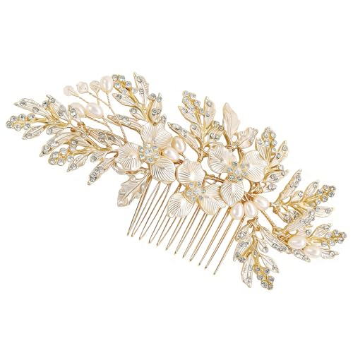 Gold Bridal Hair Comb with Pearls & Rhinestones
