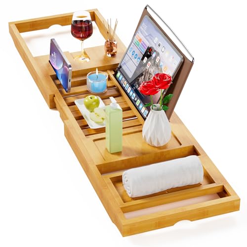 Bamboo Bathtub Caddy Tray – Expandable Luxury Bath Organizer