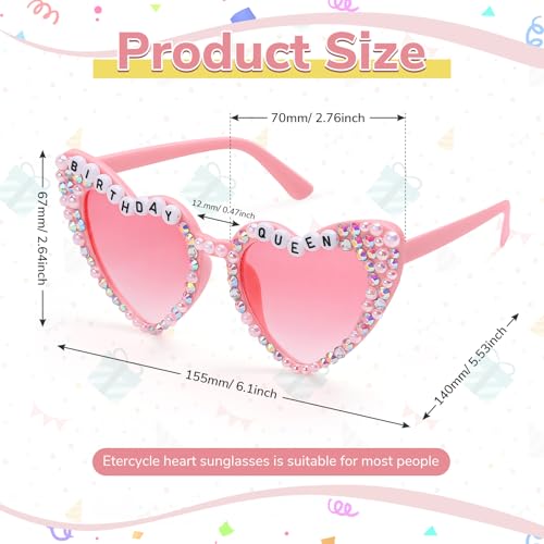 Etercycle Heart Sunglasses for Women - Birthday Queen Rhinestone Glasses