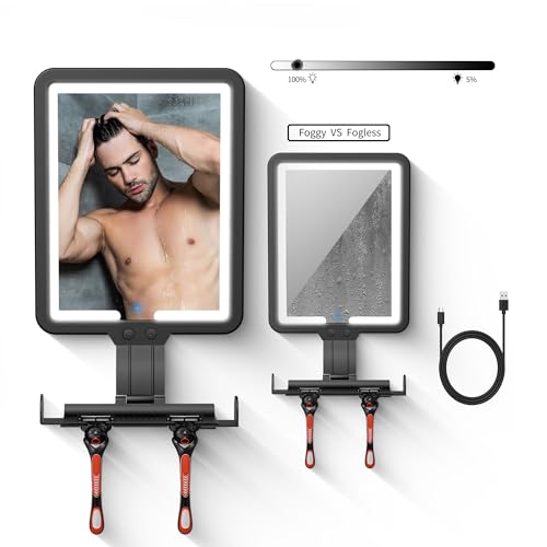 Fogless Shower Mirror with 3-Color LED Light & Defogging