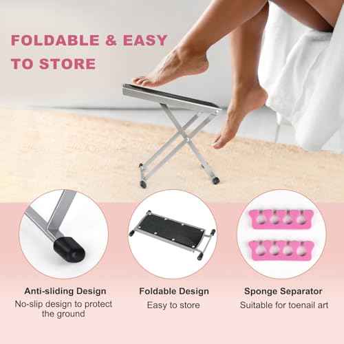 Pedicure Foot Rest, Adjustable Foot Stand with Non-Slip, Toe Separator - Easy at Home, No More Bending or Stretching, Beauty Pedicure Kit (Black)