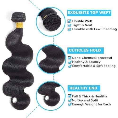 Aomllute Body Wave Bundles Human Hair 12A Grade Brazilian Human Hair Bundles Body Wave One Bundle Only 100% Unprocessed Weave Bundles Human Hair Natural Black (28 Inch)