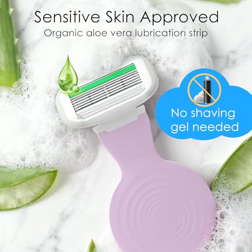 Lavender Travel Razor Kit for Women - 5-Blade, Reusable with Case & Refills
