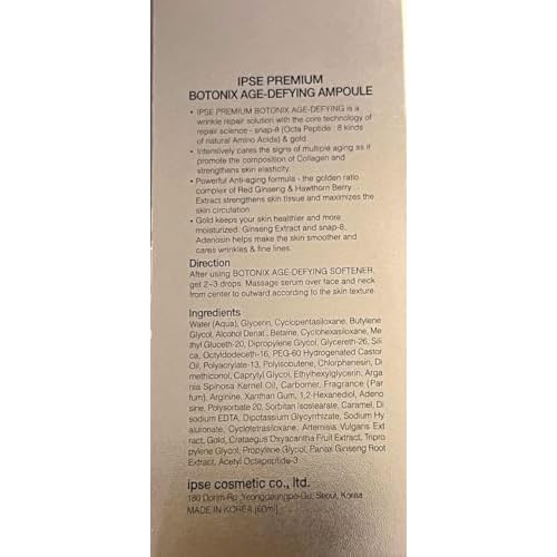 Botonix Age Defying 24K Gold and 8 Peptides Repair Lifting and Firming Skin Regenerating Collagen Serum Ampoule 60 ml Bundled with 1 Pack Oil Absorbing Blotting Paper