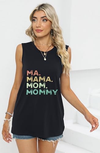 Tank Top for Women Sleeveless Tops Round Neck Loose Fit Basic Tunic (Mama Letters, S)