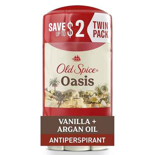Old Spice Dry Feel Antiperspirant Deodorant for Men, 24/7 Freshness, 24/7 Sweat & Odor Protection, Gentle on Skin with Skin Conditioners, Oasis with Vanilla + Argan Oil Scent, 2.6 oz (Pack of 2)