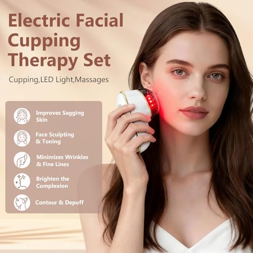 Electric Facial Cupping Therapy Sets, 3 in 1 Gua Sha Face Cupping Massage, Lymphatic Drainage Massager for Face, 7 Color Firming, Smoothing Facial Tools (White)