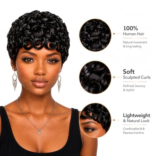Glueless Pixie Cut Wig for Black Women - 100% Virgin Human Hair