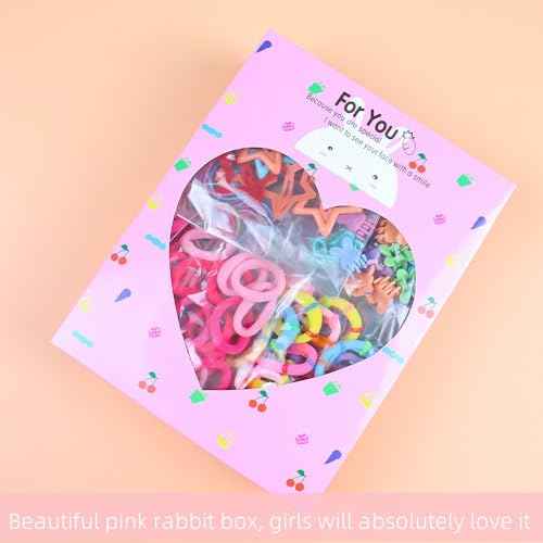 Girls Hair Rubber Bands Colorful Elastic Hair Ties Set Toddler Hair Accessories for Girls with Cute Hair Clips and Box