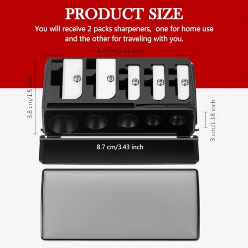 Honoson 5-Hole Cosmetic Pencil Sharpener with Lid - 2 Pack, Black