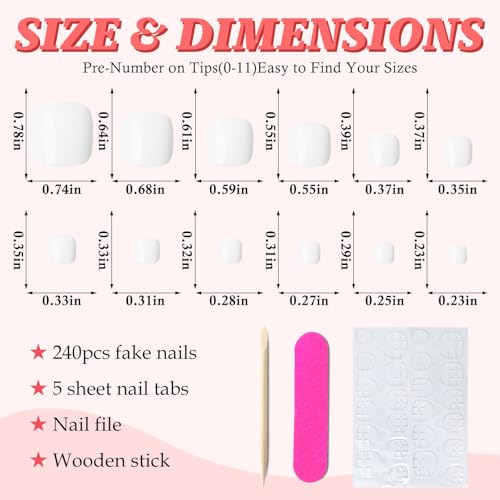 168pc White Press On Toenails Kit - Short Square Fake Toe Nails