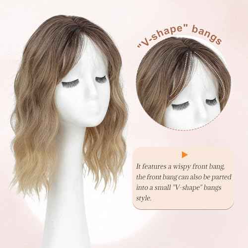 MARJORIE Hair Topper,Wavy Hair Toppers for Women 14inch Natural Looking Hairpiece with Wispy Bangs, Volume Booster Wiglet for Full Coverage, Quick Styling for Party/Date Night/Social/Content Creators