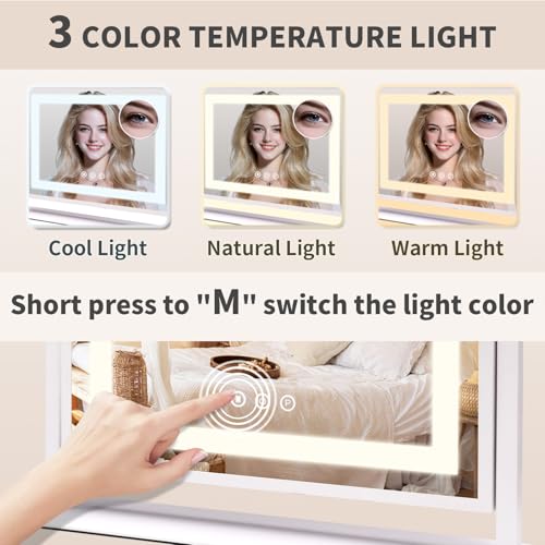 SANYCASA Lighted Makeup Vanity Mirror with Touch Control, 10X Magnification & 3 Color Modes - USB Charging, 24x19 Inch