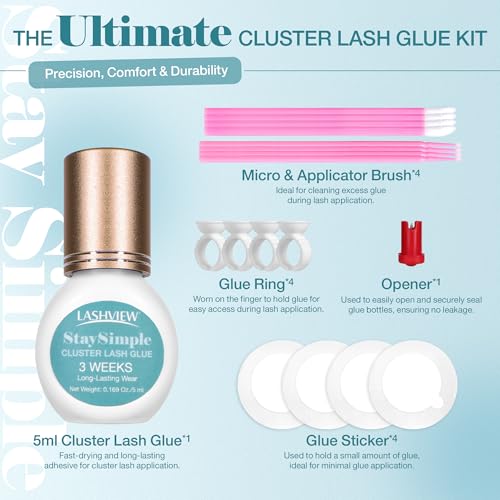 LASHVIEW Eyelash Cluster Glue Kit - Strong Hold, Waterproof, 5ml