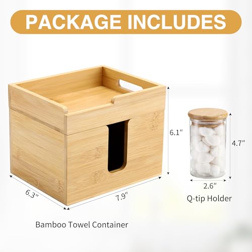 InnJoey Bamboo Face Towel Holder with 2 Glass Jars - Skincare Organizer, Bathroom Countertop Storage