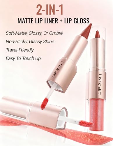 Erinde 2-in-1 Lip Liner & Gloss Combo Set - Nude Brown