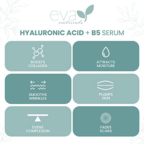 Eva Naturals Hyaluronic Acid + B5 Serum - Deeply Hydrating and Moisturizing for All Skin Types, Unisex