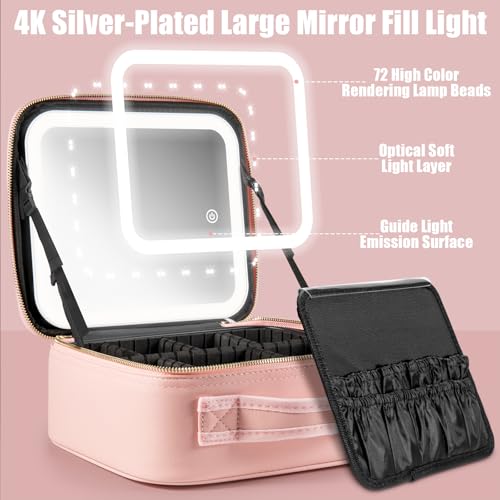 Makeup Travel Case with LED Mirror & Adjustable Compartments