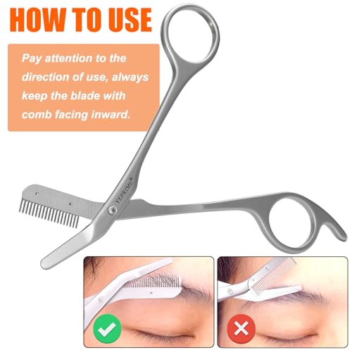 Eyebrow Trimming Scissors with Comb, Stainless Steel