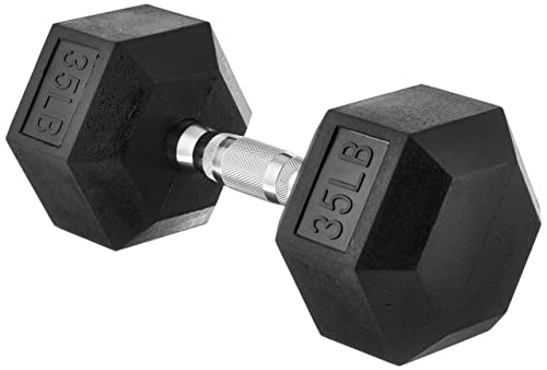 Amazon Basics Rubber Hex Dumbbell Hand Weight, 35 Pounds, Single, Black