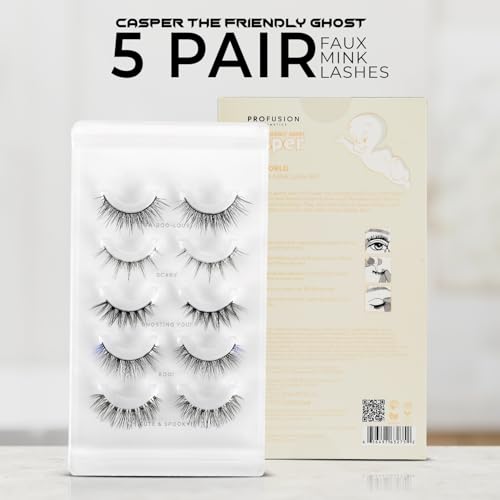 Profusion Cosmetics Casper the Friendly Ghost 5 Pair Faux Mink Lash Set for Effortless Elegance and Lightweight Design, Flexible Lash Band With Soft and Comfortable Feathery for any Eye Shape