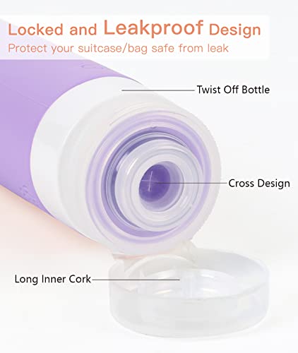 Quatish Multi Pack Travel Bottles for Toiletries 6 Pack, Leakproof TSA Approved 3 oz Silicone Containers, BPA Free for Camping & Travel