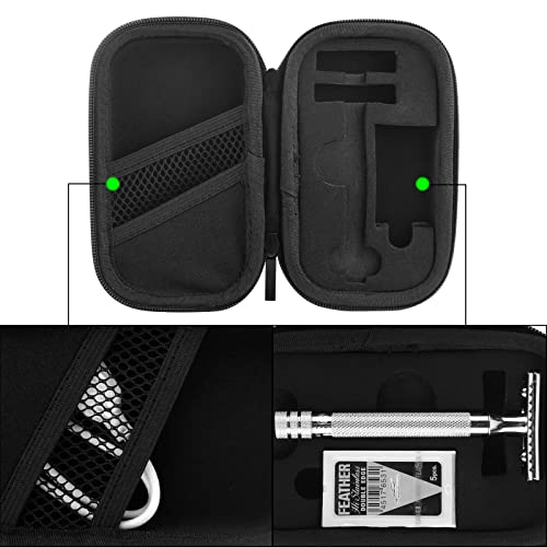 Linkidea Hard Travel Case Compatible with Vikings, Merkur, Shaving Revolution Double Edge Safety Razor, Storage Box Organizer for Safety Razor & Shaving Attachments (Lychee Vegan Leather), Black,