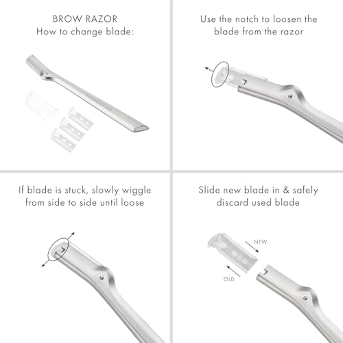 Tweezerman Eyebrow Razor with 3 Replacement Blades and Safety Cap (Stainless Steel)