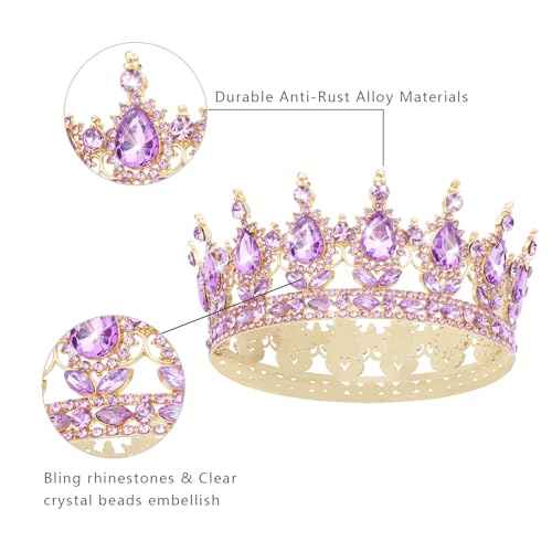 CAVETEE Crystal Crowns for Women Full Round Queen Tiara for Women Bridal Wedding Prom Princess Birthday Decorations Birthday Crown Cake Topper
