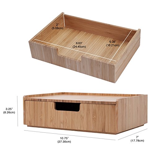 MobileVision Bamboo Makeup Drawer Organizer with 5-Compartment Brush Holder Stand Combo