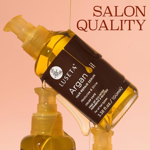 LUSETA Pure Argan Oil Hair Serum for Frizz Control - 3.38 Fl Oz