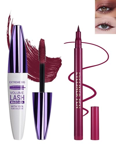 Burgundy Waterproof Mascara & Eyeliner Pen Set – 5D Silk Fiber