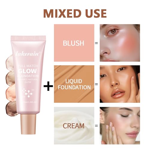 Multi-purpose Glow Liquid Foundation Makeup,Full Match Highlighter Makeup for Face Body,High Coverage Lightweight Long-Lasting Foundation,Wear Alone for Bright Shiny Finish(#2)