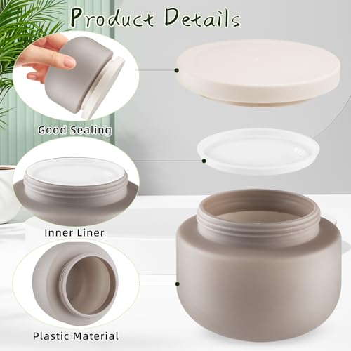 Grey 4 Pcs 250g Plastic Cream Jars with Lids - Leakproof Cosmetic Containers