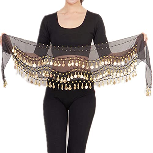 Gold Coin Belly Dance Hip Scarf Belt – 128 Coins Black