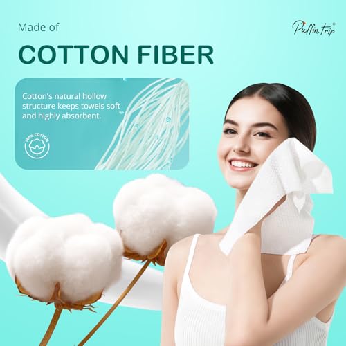 Disposable Face Towels Cotton Fiber 10¡¯¡¯ x 12¡¯¡¯ Ultra Soft Skin Friendly Super Absorbent Towelettes Facial Tissue Face Wipes for Effective Cleansing, Makeup Remover, 50 Count 1 Pack