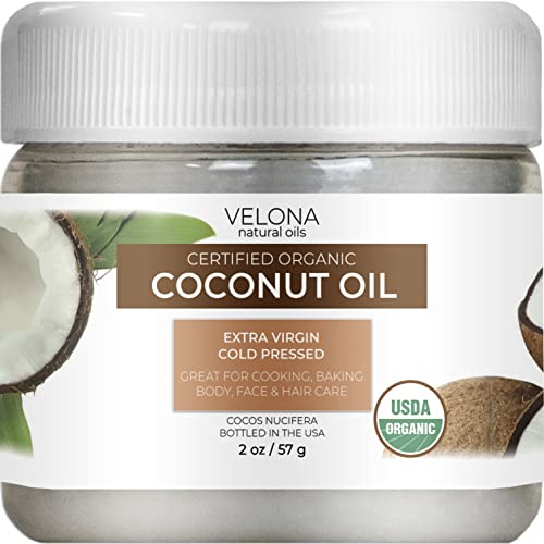 velona USDA Certified Organic Coconut Oil Extra Virgin - 2 fl oz | Food and Cosmetic Grade | in jar | Extra Virgin, Cold Pressed