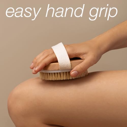 Oval Natural Bristle Dry Body Brush, Exfoliating Skin Brush for Cellulite, Lymphatic Drainage, Detox & Smooth Skin