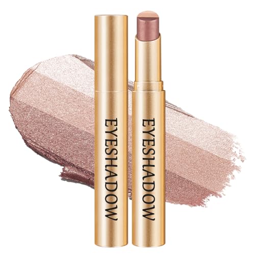 3 Color Matte Gradient Glitter Eyeshadow Stick, Cream Blendable Metallic Shimmer Eye Shadow Pencil, Lightweight Long-Lasting Eye Makeup Pen for Daily Makeup, #04 Glittering rose