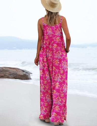 YESNO Women's Summer Boho Casual Jumpsuits Wide Leg Overalls Floral Print Baggy Rompers with Pockets XS PZZCR 26